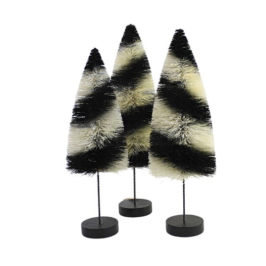 Bethany Lowe 12.0 Inch Black Stripes Delight Trees Halloween Decorative Tree Set , Bottle Brush Halloween